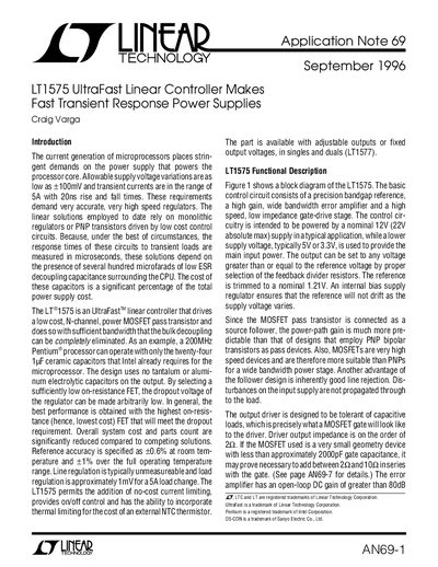 Linear Technology AN69 LT1575 UltraFast Linear Controller Application Note - cover page