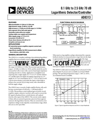 Analog Devices AD8313 Logarithmic Detector/Controller Datasheet - cover page