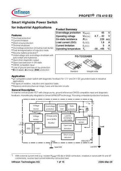 Infineon PROFET ITS 410 E2 Datasheet - cover page