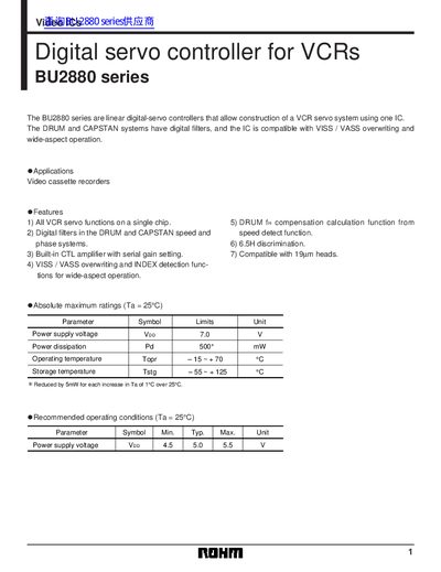ROHM BU2880 Series Digital Servo Controller Datasheet - cover page