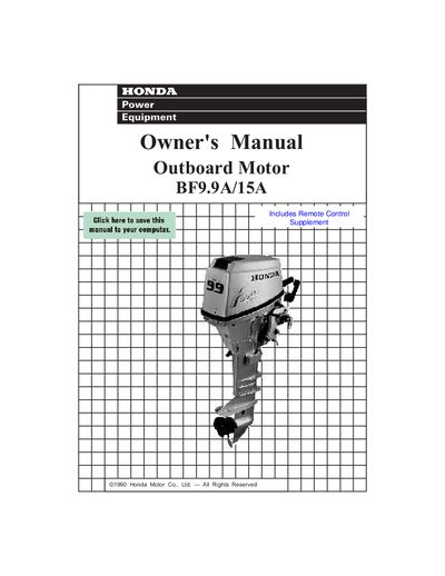 Honda BF9.9A/15A Outboard Motor Owner's Manual - cover page