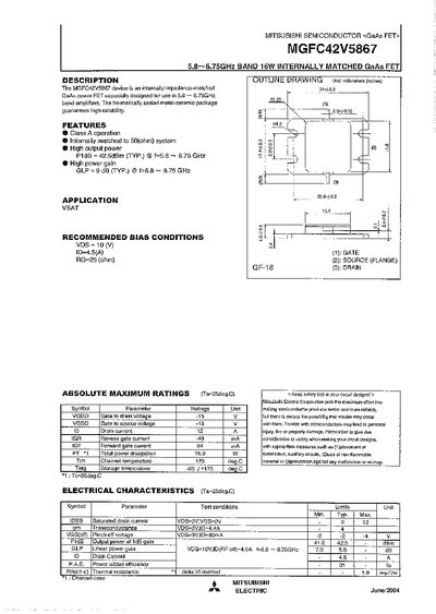 Mitsubishi MGFC42V5867 GaAs FET Datasheet - cover page