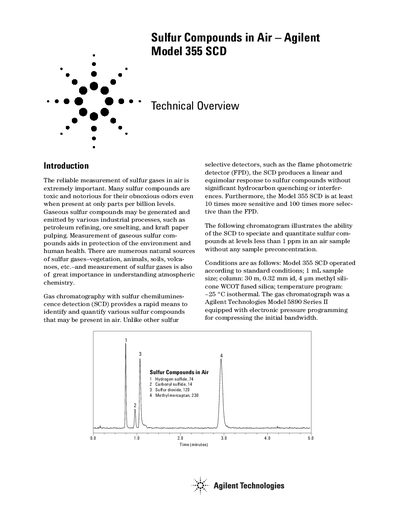 Agilent Model 355 SCD Sulfur Compounds in Air Product Information