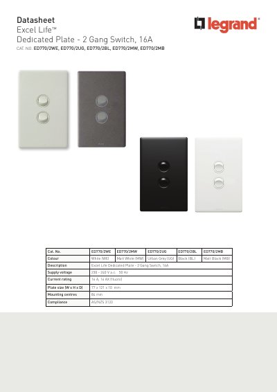 Excel Life Dedicated Plate - 2 Gang Switch Datasheet | ManualLib ...