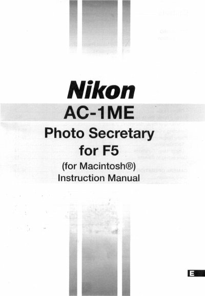 AC-1ME Photo Secretary for F-5 Instruction Manual - cover page