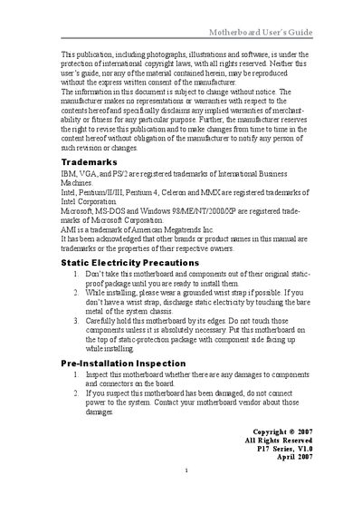 P17 Series Motherboard User Guide - cover page
