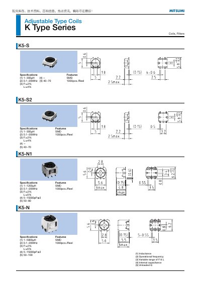 Mitsumi K Type Series Adjustable Coils Datasheet - cover page