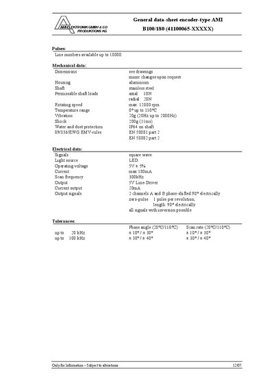 AMI ELEKTRONIK 41100065-XXXXX technology data - cover page
