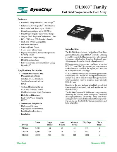 DynaChip DL5000 Fast Field Programmable Gate Array Datasheet - cover page