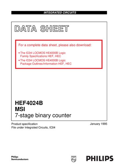 Philips HEF4024B 7-stage Binary Counter Datasheet - cover page
