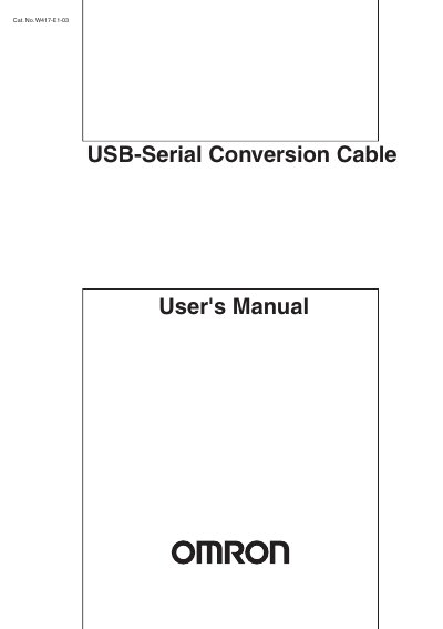 Omron CS1W-CIF31 USB-Serial Conversion Cable User Manual - cover page