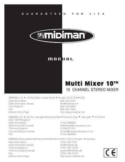 MIDIMAN Multi Mixer 10 User Guide - cover page