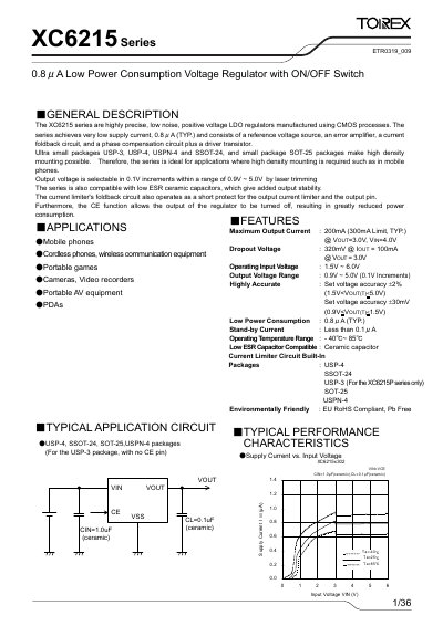 Torex XC6215 Series Low Power Voltage Regulator Datasheet - cover page