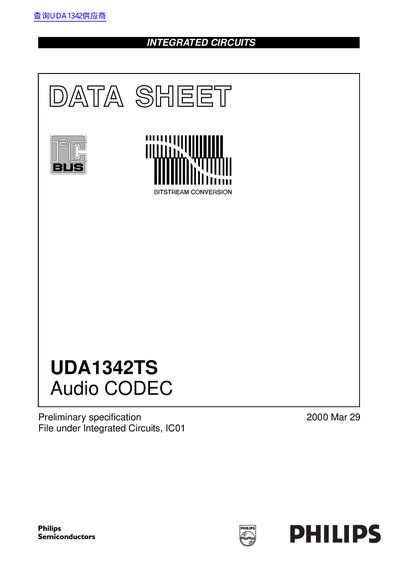 Philips UDA1342TS Audio Codec Datasheet - cover page