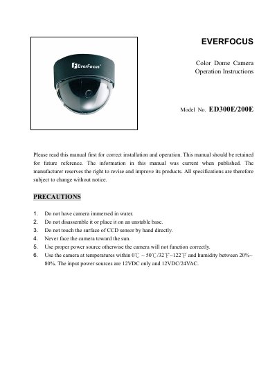 EverFocus ED300E/200E Color Dome Camera Operation Instructions - cover page