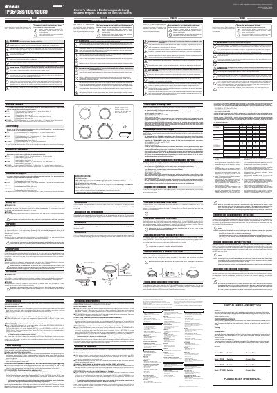 Yamaha TP65/65S/100/120SD Drum Pad Owner's Manual