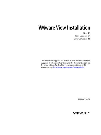 VMware View Installation Guide for View 5.1, View Manager 5.1, and View Composer 3.0 - cover page