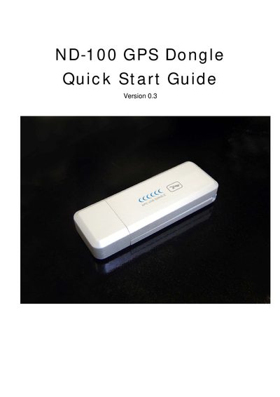 GlobalSat ND-100 GPS Dongle Quick Start Guide - cover page