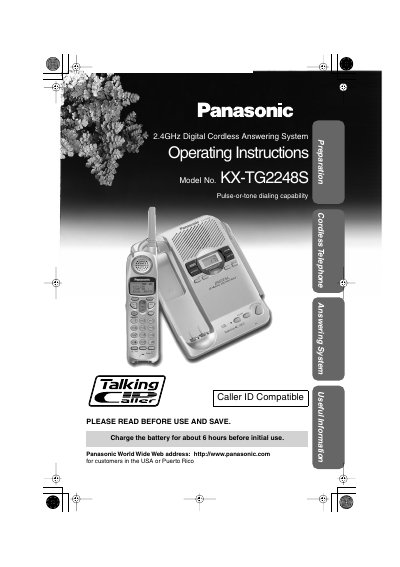 Panasonic KX-TG2248S Cordless Telephone Operating Instructions