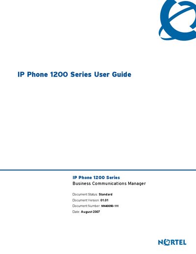 Nortel IP Phone 1200 Series User Guide - cover page
