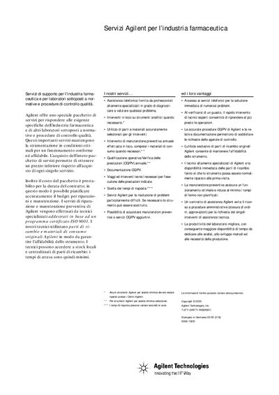 Agilent Pharmaceutical Industry Support Services Manual - cover page