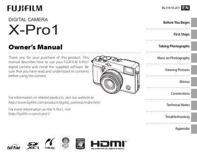 Fujifilm X-Pro1 User Manual - cover page