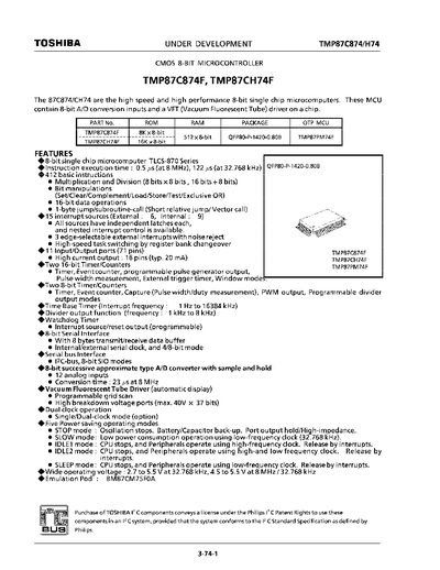 Toshiba TMP87C874F/TMP87CH74F Handbook - cover page