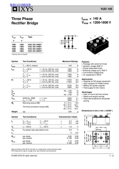 IXYS VUO 105 Three Phase Rectifier Bridge Datasheet - cover page