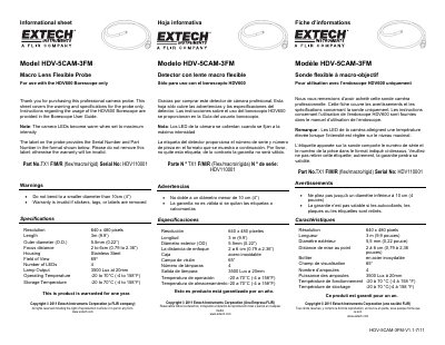 Extech HDV-5CAM-3FM Macro Lens Flexible Probe Product Information Sheet - cover page
