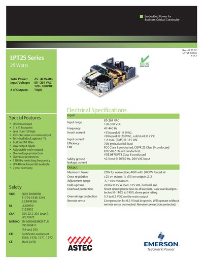Emerson LPT25 Series 25W Datasheet - cover page
