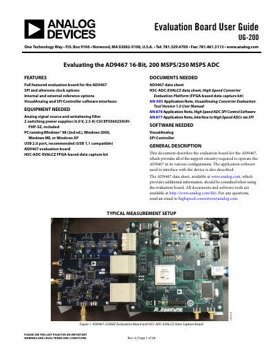 Analog Devices AD9467 Evaluation Board User Guide UG-200