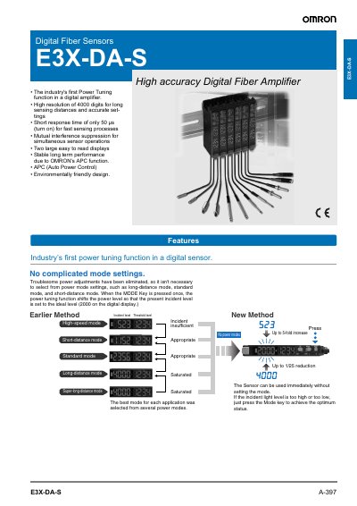 Omron E3X-DA-S Digital Fiber Sensor Product Leaflet