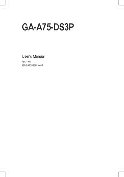 Gigabyte GA-A75-DS3P Motherboard User Manual - cover page