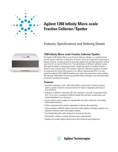 Agilent 1260 Infinity Micro-scale Fraction Collector/Spotter Product Leaflet