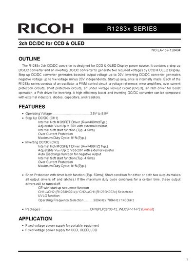 Ricoh R1283x Series 2ch DC/DC for CCD & OLED Datasheet - cover page