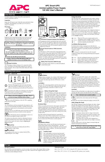 APC Smart-UPS 990-7016B Uninterruptible Power Supply 120 VAC User Manual