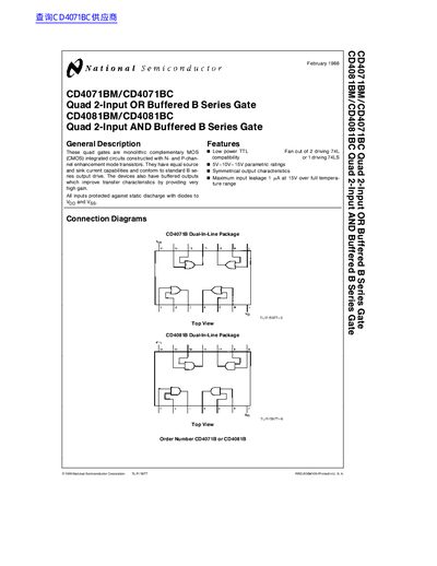 National Semiconductor CD4071BM/CD4071BC Quad 2-Input OR Buffered B Series Gate Datasheet - cover page
