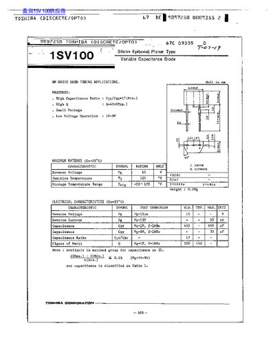 Toshiba 1SV100 Variable Capacitance Diode Datasheet - cover page