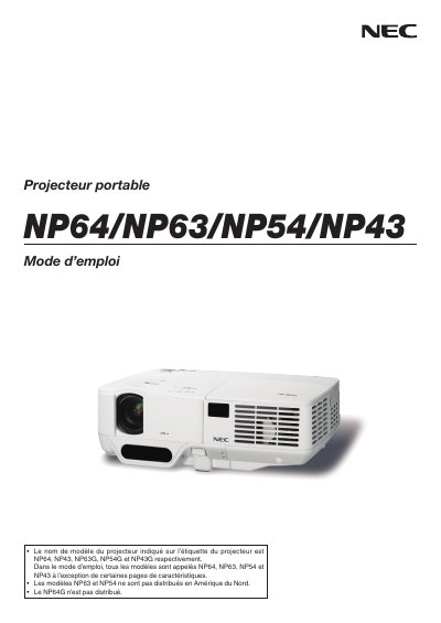 NEC NP64/NP63/NP54/NP43 Portable Projector User Manual - cover page