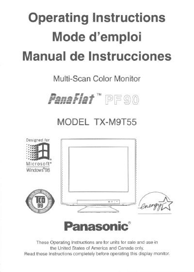 Panasonic PanaFlat PF90 Monitor Manual - cover page