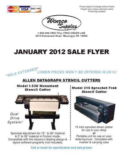 Wenzco January 2012 Sale Flyer - cover page
