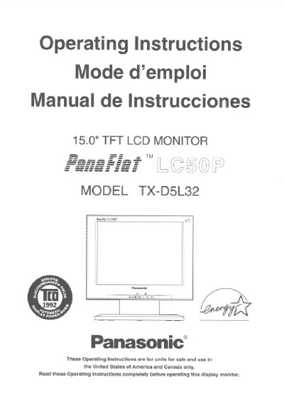 Panasonic PanaFlat LC50P TX-D5L32 Monitor Manual - cover page