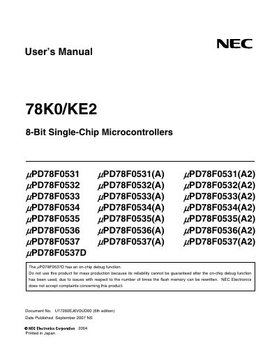 NEC 78K0/KE2 User Manual - cover page