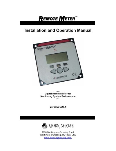 Morningstar RM-1 Remote Meter Installation and Operation Manual - cover page