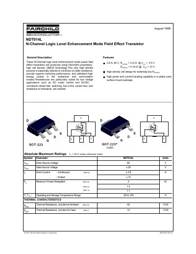 Fairchild NDT014L Datasheet - cover page