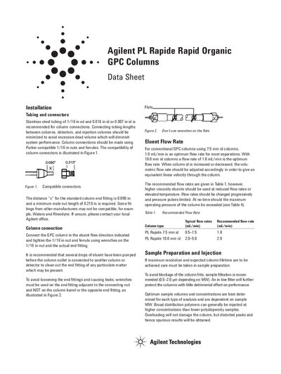 Agilent PL Rapide Organic GPC Columns Data Sheet - cover page