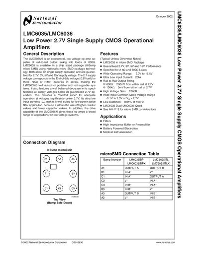 National Semiconductor LMC6035/LMC6036 Operational Amplifier Datasheet - cover page