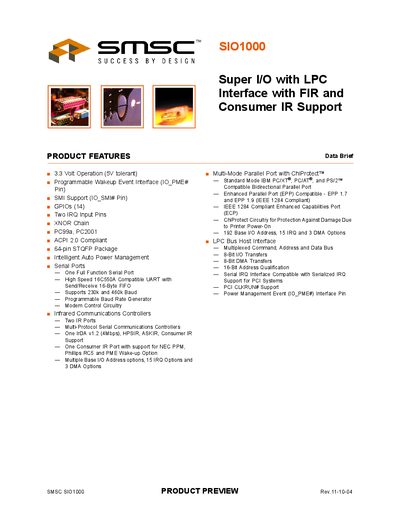 SMSC SIO1000 Super I/O Controller Datasheet - cover page