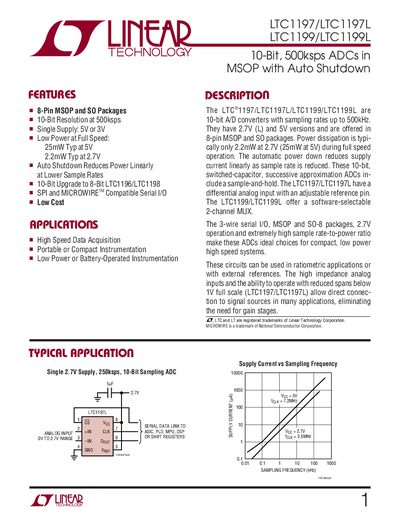 Linear Technology LTC1197/LTC1197L LTC1199/LTC1199L 10-Bit 500ksps ADCs Handbook - cover page