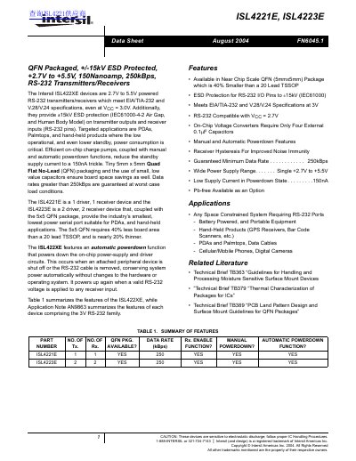 Intersil ISL4221E/ISL4223E RS-232 Transceivers Datasheet
